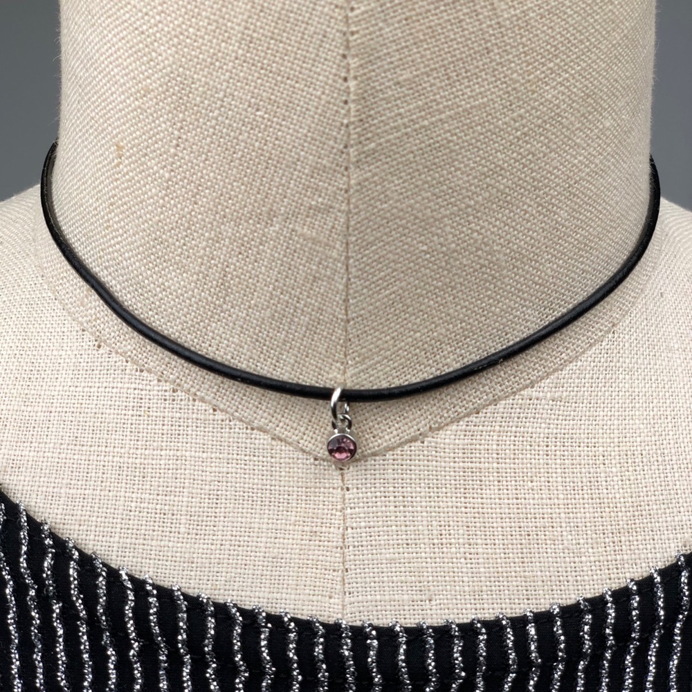 June "Amethyst" Birthstone Leather Choker Necklace